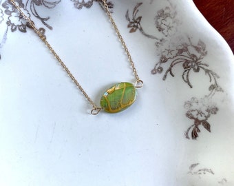 I Am Whole Necklace, Green Kintsugi Inspired Necklace, Chartreuse Green and Gold, Minimalist Necklace, Lyme Disease Encourage, Gift for Her