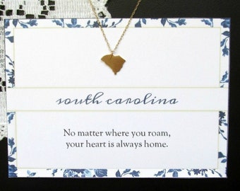 SOUTH CAROLINA State Necklace - Gold or Silver Heart Home State Love Necklace - Dainty Layering Necklace with Print