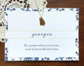 GEORGIA State Necklace - Home State Love Necklace - Gold Dainty Minimalist with Print - Heart Home