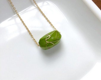 I Am Whole Necklace, Lyme Disease Encouragement, Kintsugi Inspired, Chartreuse Necklace, Green and Gold Nugget, Layering Minimalist Necklace