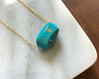 I Am Whole Necklace, Kintsugi Inspired Necklace, Turquoise Teal Nugget, Layering Necklace, Encouraging Gift, Meaningful Necklace, Not Broken