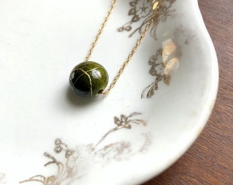 I Am Whole Necklace - Kintsugi Inspired Dark Green Minimalist Layering Necklace - Intention Jewelry - Hamrick Avenue