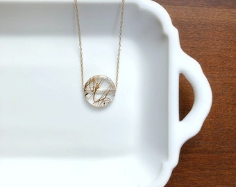 I Am Whole Necklace - Kintsugi Inspired Clear Gold Round Disc Pendant Layering Necklace - Intention Jewelry - Hamrick Avenue