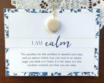 I Am Calm Necklace, Simple Gold Necklace, Natural Freshwater Pearl Necklace, Minimalist Gold Necklace, Relax Reminder, Mindfulness Gift