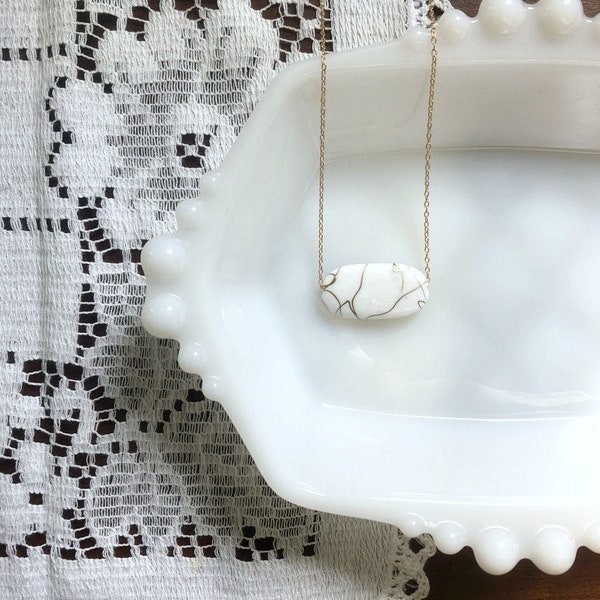 I Am Whole Necklace - White and Gold Kintsugi Inspired Minimalist Layering Necklace - Intention Jewelry - Hamrick Avenue