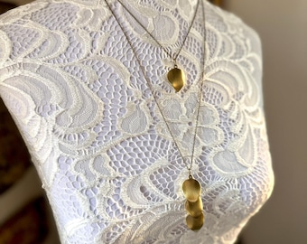 Long Bronze Leaf Necklace, Gold Leaf Pendants, Two Strand Layered Necklace, Earthy Boho Necklace, Fall Necklace