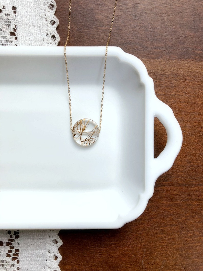 I Am Whole Necklace Kintsugi Inspired Clear Gold Round Disc Pendant Layering Necklace Intention Jewelry Hamrick Avenue image 1