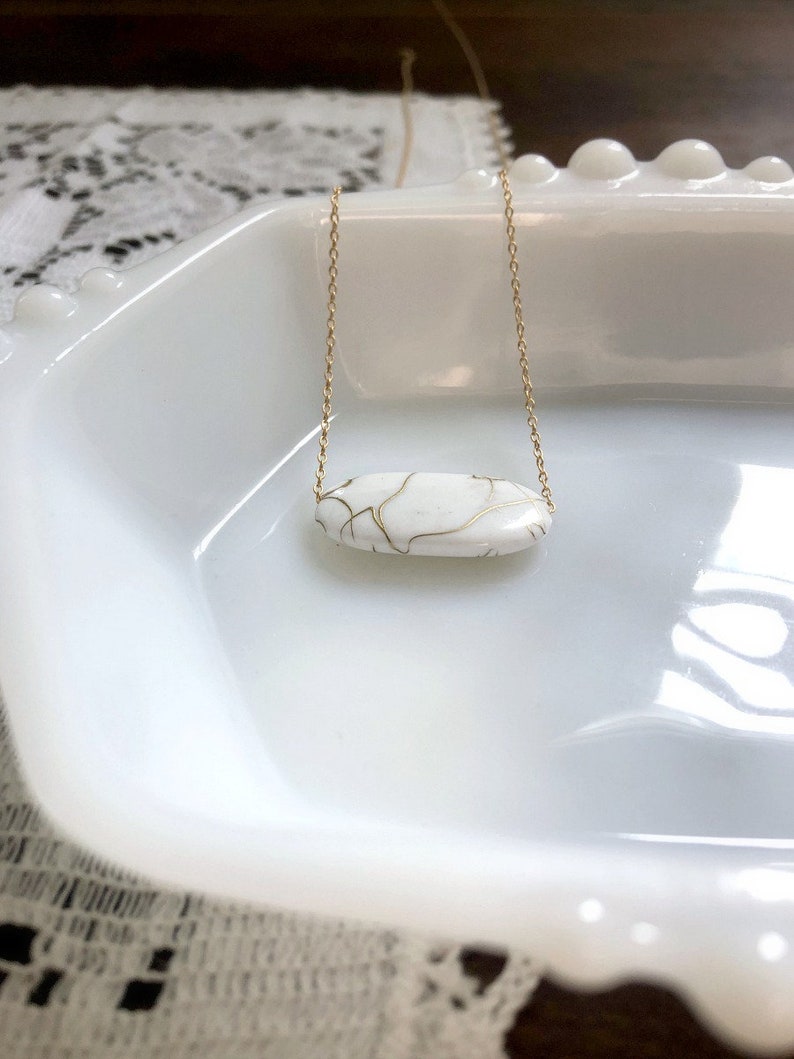 Wholeness Necklace, Encouraging Gift, Affirmation Jewelry, I Am Whole Necklace, White and Gold Kintsugi Inspired Layering Necklace image 6