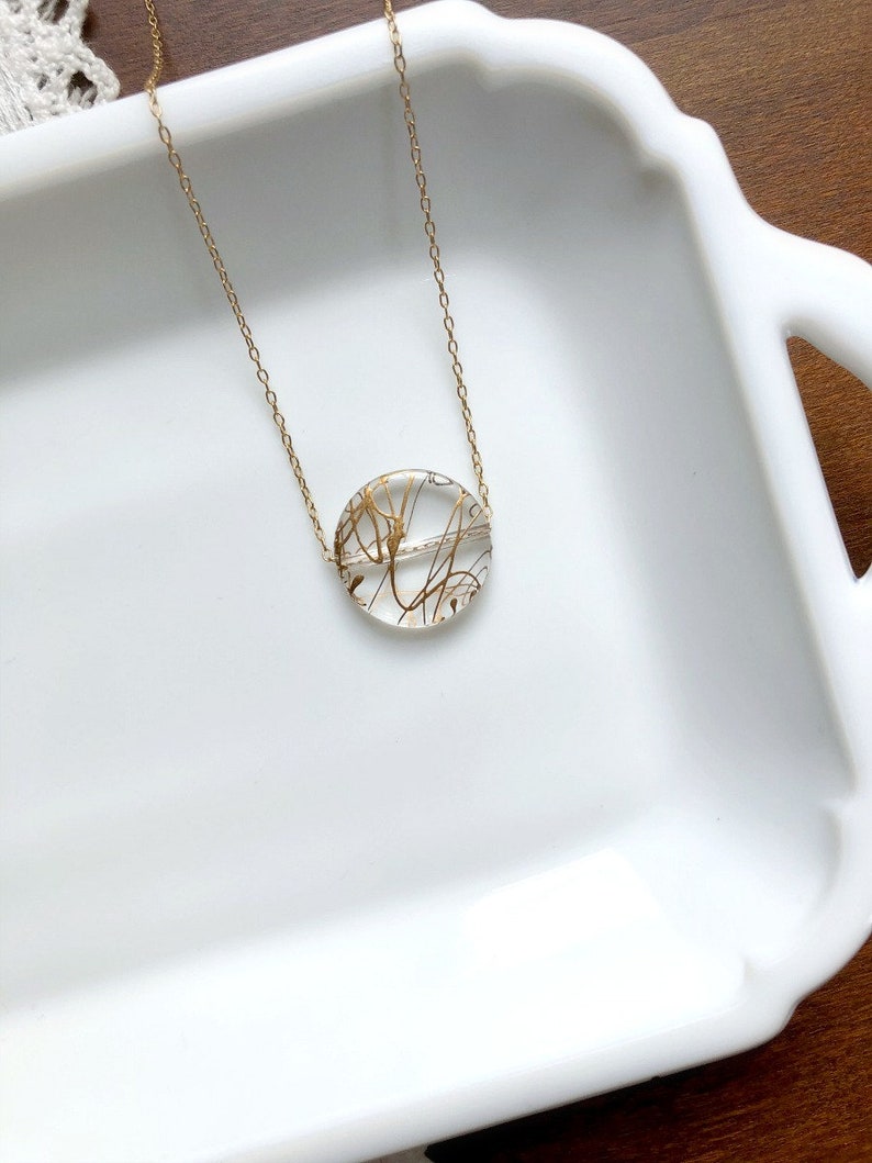 I Am Whole Necklace Kintsugi Inspired Clear Gold Round Disc Pendant Layering Necklace Intention Jewelry Hamrick Avenue image 3