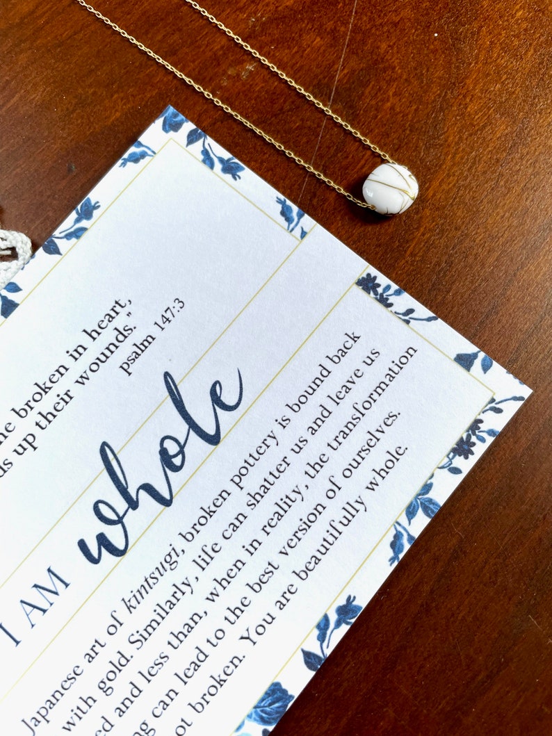He Heals the Broken Hearted Necklace, Encouraging Necklace, White Kintsugi Inspired Wholeness Necklace, I Am Whole Necklace, Psalm 147:3 image 2