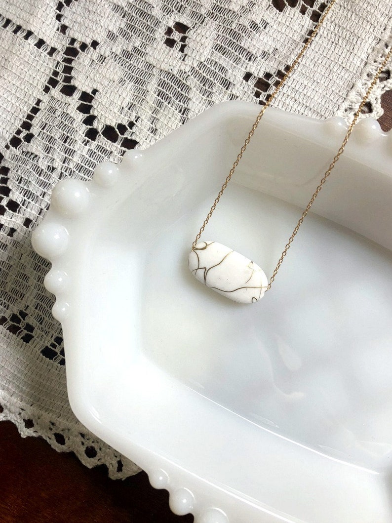 Wholeness Necklace, Encouraging Gift, Affirmation Jewelry, I Am Whole Necklace, White and Gold Kintsugi Inspired Layering Necklace image 5