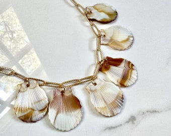 Seashell Charm Necklace, Gold Seashell Necklace, Coastal Necklace, Bohemian Beach Necklace, Statement Necklace, You Are Not Alone - Seaton