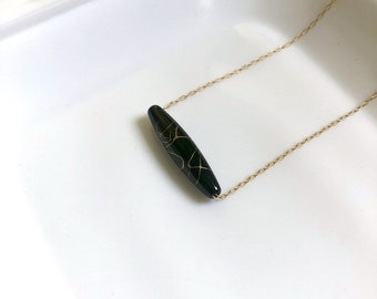 Kintsugi Inspired Necklace, I Am Whole Necklace, Black Bar Necklace, Grief Encourgement, Sympathy Gift, Loss Love, Gold and Black Necklace