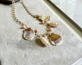 Seashell Charm Necklace, Gold Seashell Necklace, Coastal Necklace, Bohemian Beach Necklace, Statement Necklace You Are Not Alone - Maribella