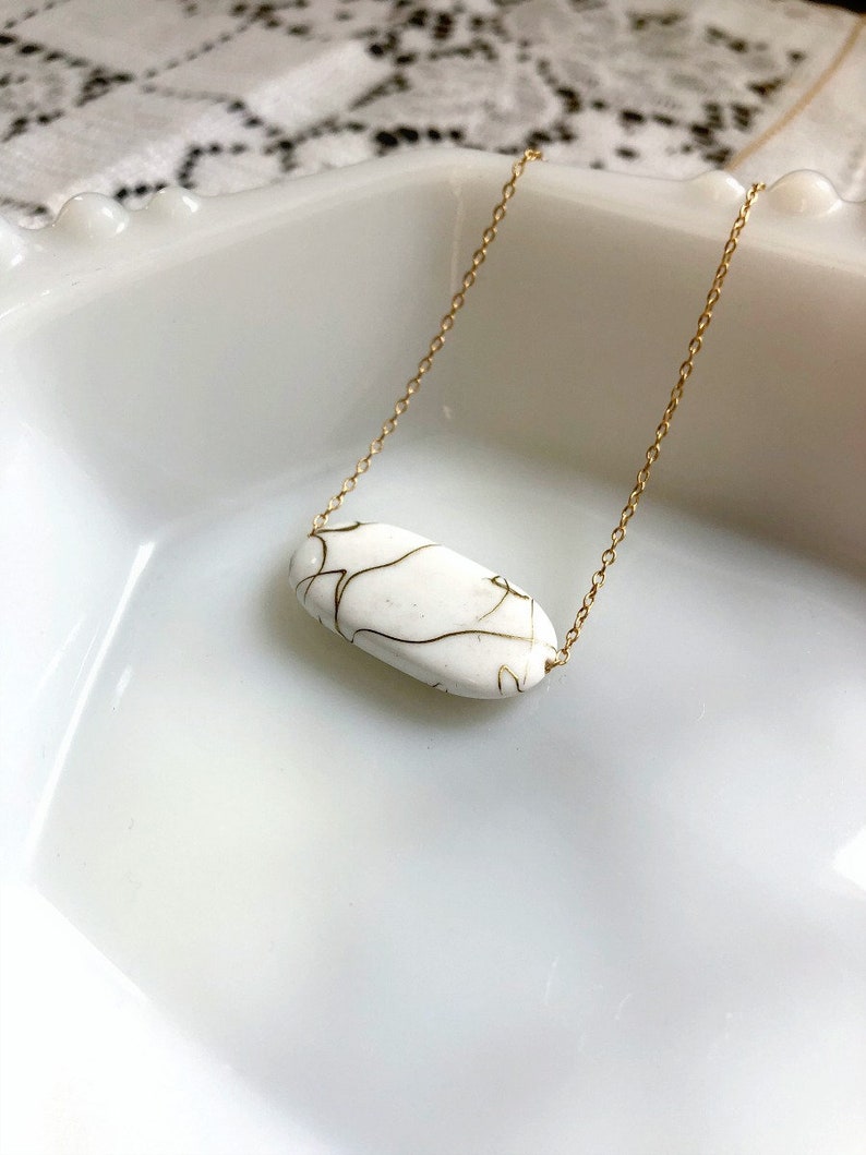 Wholeness Necklace, Encouraging Gift, Affirmation Jewelry, I Am Whole Necklace, White and Gold Kintsugi Inspired Layering Necklace image 4