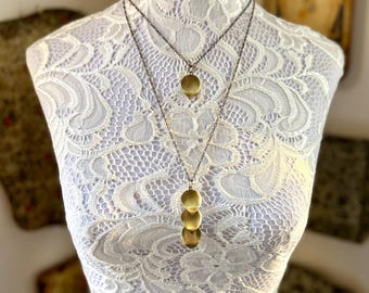Bronze and Gold Leaf Necklace, Long Pendant Necklace, Two Strand Layered Necklace, Earthy Boho Necklace, Fall Necklace