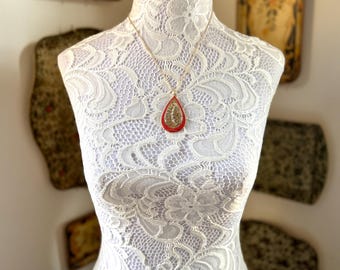 Simple Gold Charm Necklace with Neon Orange and Gold Reversible Teardrop Pendant