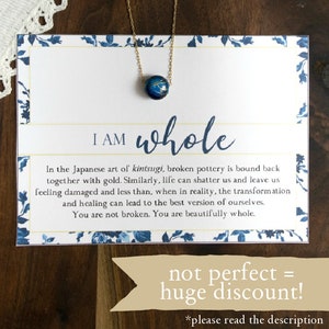 I Am Whole Necklace Blue and Gold Kintsugi Inspired Minimalist Layering Necklace Intention Jewelry Hamrick Avenue IMPERFECT CLEARANCE zdjęcie 4