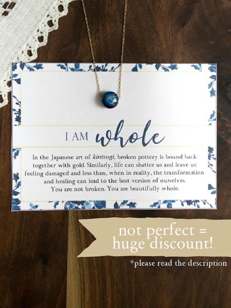 I Am Whole Necklace Blue and Gold Kintsugi Inspired Minimalist Layering Necklace Intention Jewelry Hamrick Avenue IMPERFECT CLEARANCE image 4