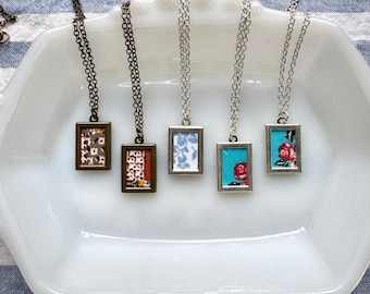Cottagecore Necklace, Farmhouse Patchwork, Summer Florals, Vintage Fabric Necklace in Bronze or Silver - Choose Your Style