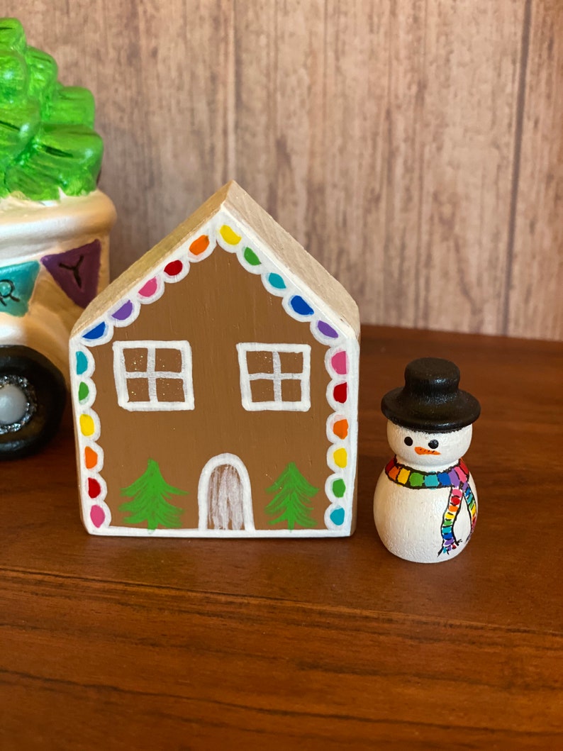 Little Rainbow Gingerbread House Tiny Gingerbread House Little Rainbow Tree Mini Snowman image 5