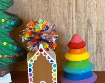 Little Rainbow Gingerbread House~ Tiny Gingerbread House~ Little Rainbow Tree