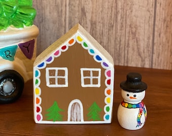 Little Rainbow Gingerbread House~ Tiny Gingerbread House~ Little Rainbow Tree ~ Mini Snowman