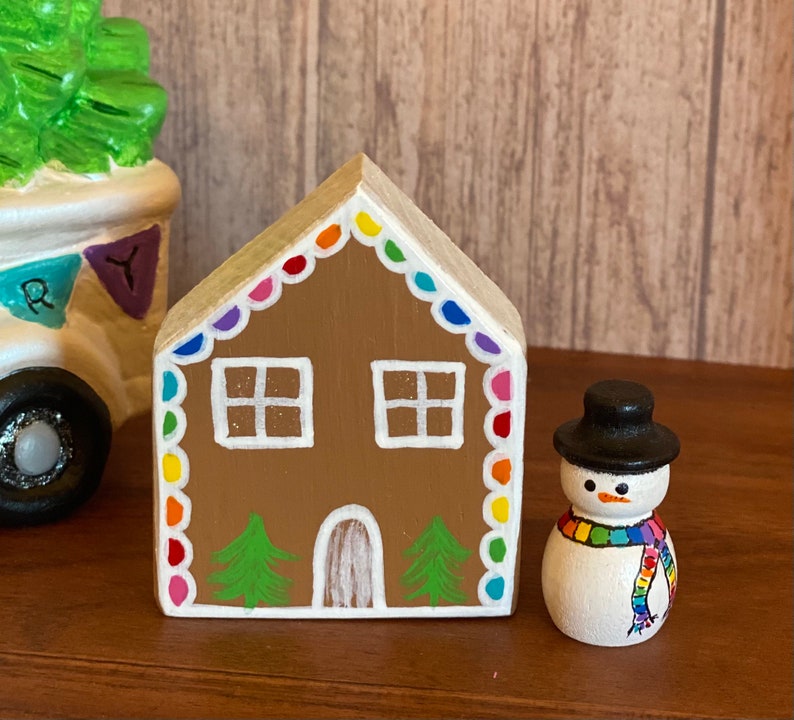 Little Rainbow Gingerbread House Tiny Gingerbread House Little Rainbow Tree Mini Snowman image 1
