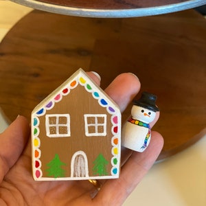 Little Rainbow Gingerbread House Tiny Gingerbread House Little Rainbow Tree Mini Snowman image 2