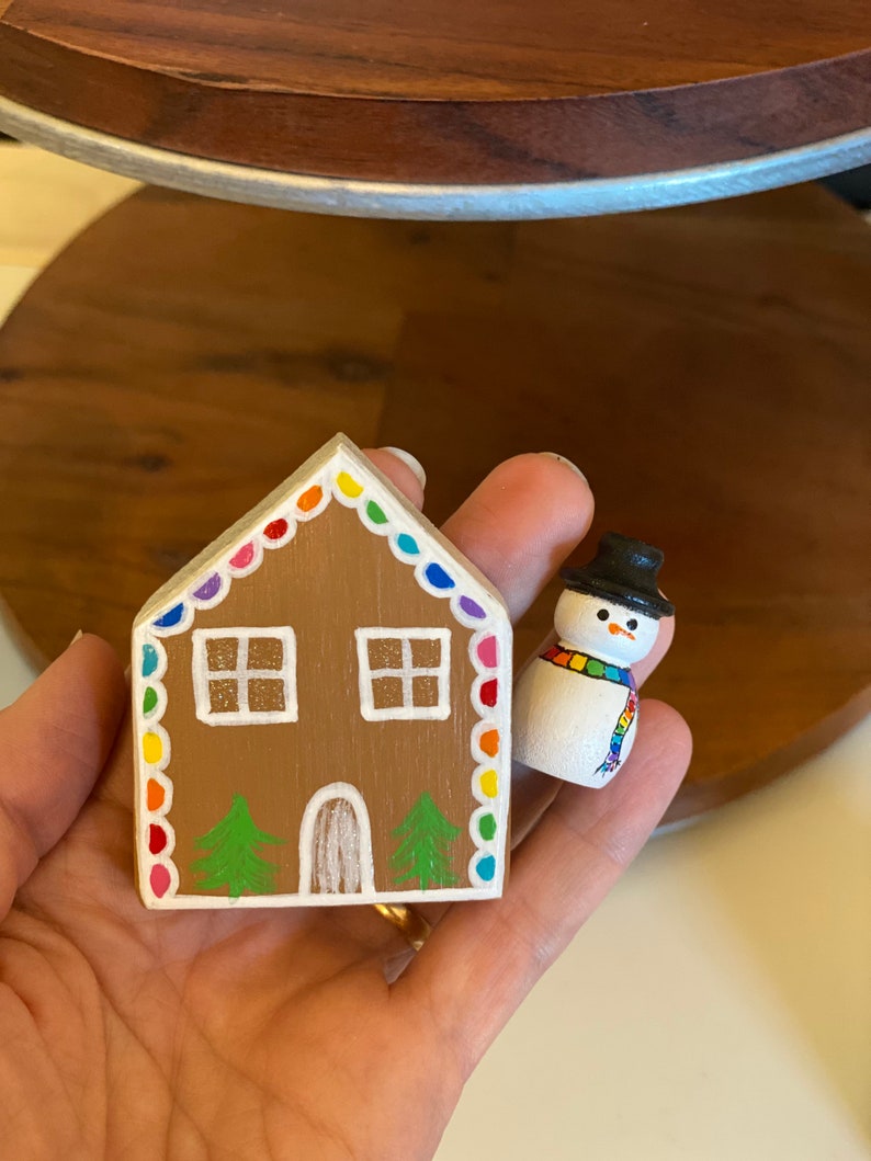 Little Rainbow Gingerbread House Tiny Gingerbread House Little Rainbow Tree Mini Snowman image 2