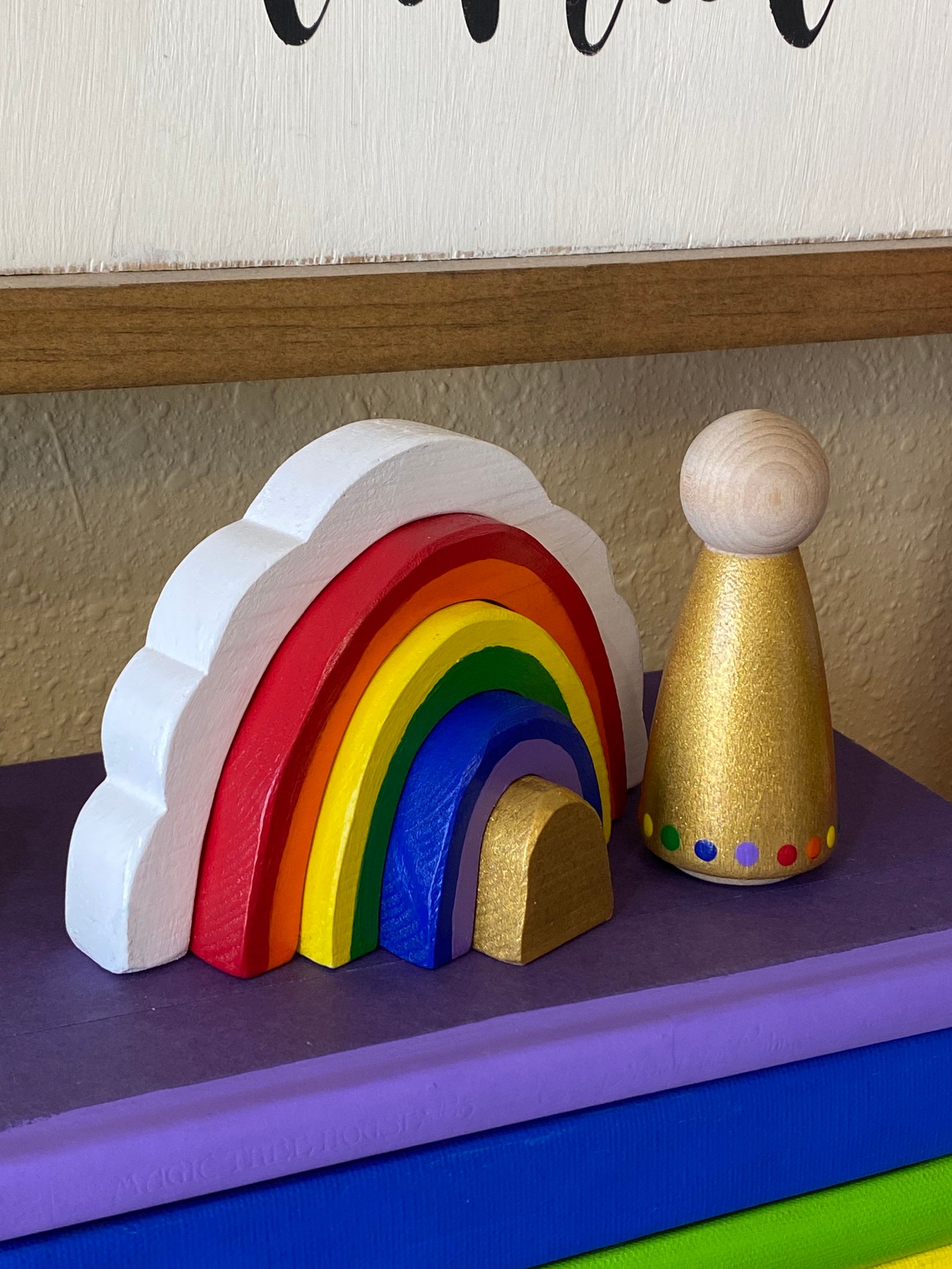 Rainbow Stacker Wood Rainbow Shelf Sitter Tiered Tray Etsy