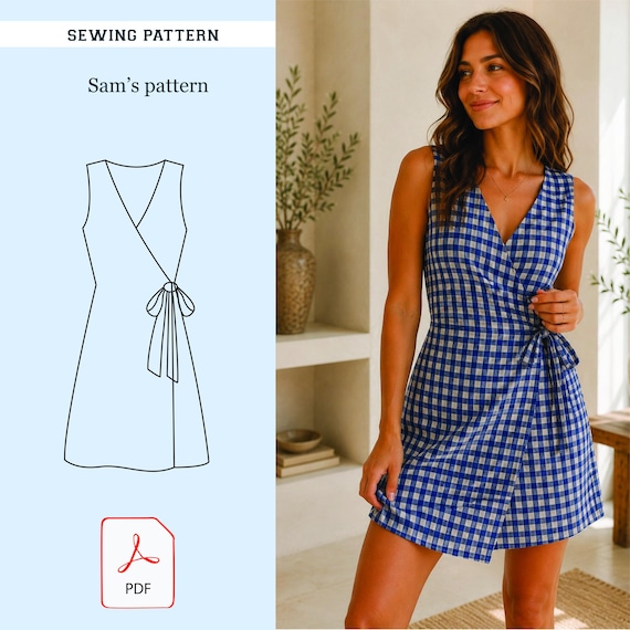 a line wrap dress pattern Sewing PDF | Sleeveless Dress | V Neck Tie Waist Linen Dress | XXS-5XL | Instant Download Length:Floor-length cheap prom dresses easy wrap dress pattern Halter tie neck backless length sleeves or a