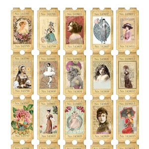 Digitale tickets, coupons met Victoriaanse ephemera, klaar om af te drukken