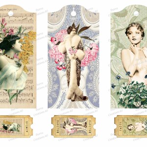 Digital Collage Tags, Ready to Print Ephemera