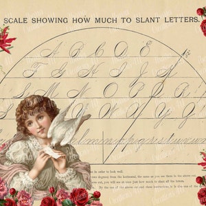 Instant Download-Victorian Girl-White Dove-Vintage Alphabet Page