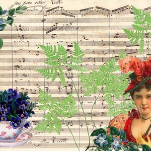 Beautiful Victorian Lady-Tea Cup-Violet Flowers, Junk Journal, Scrapbooks, Journal Cards, Tags