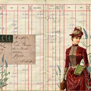 Digitale Victoriaanse schoonheid, Vintage Ledger Pages, Junk Journal, Scrapbook, Wenskaarten