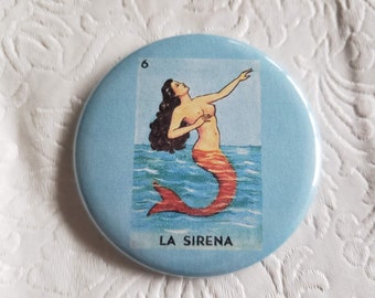 2.25 inch Pocket Purse Mirror, Loteria La Sirena, Mermaid, Make-up Accessories