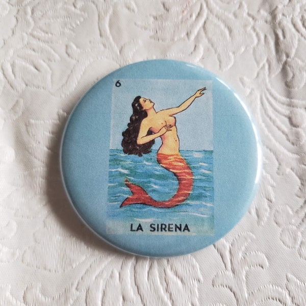 2.25 inch Pocket Purse Mirror, Loteria La Sirena, Mermaid, Make-up Accessories