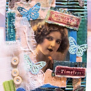 Distressed Wall Art - Corrugated Cardboard Measures 6.5" W x 9" L - Vintage Fabric imagem 1