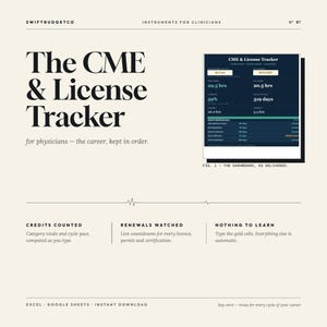 CME License Tracker Spreadsheet | CE Credit Hour Log, Renewal Countdown (Excel Google Sheets)