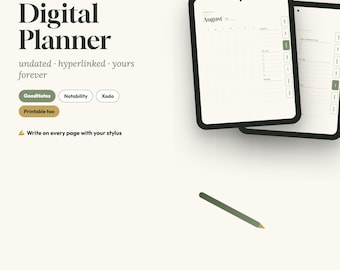 Undatierter digitaler Planer | Hyperlink-Monats-, Wochen- und Tagesübersichten (GoodNotes PDF)