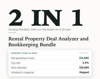 Rental Property Deal Analyzer and Bookkeeping Bundle | Cash Flow, Cap Rate (Excel, Sheets)