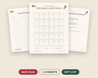 Weihnachts-Spar-Challenge zum Ausdrucken 2026 | 30-Umschlag-Tabelle, Geschenkbudget & Geschenklisten-Set (PDF)