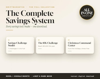 Komplettes Spar-Challenge-System | Alle Spar-Tabellen-Pakete | 100-Umschlag-10.000-Dollar-Weihnachtsaktion | Excel Google Sheets Hell Dunkel