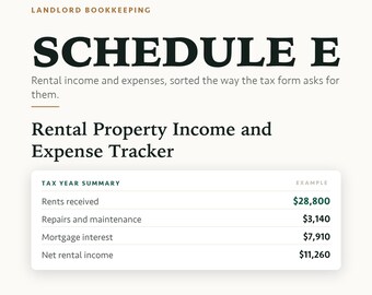 Rental Property Income and Expense Tracker | Schedule E Tax Spreadsheet (Excel, Google Sheets)