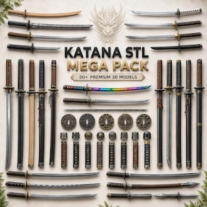 Paquete de archivos STL de Katana / Modelos 3D de espadas samurái, accesorio para cosplay (descarga digital)