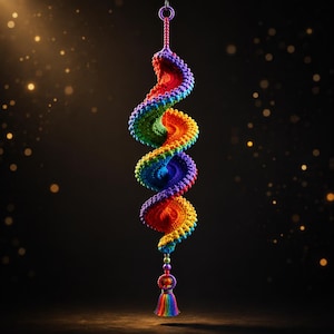 Haakpatroon voor een regenboogspiraalvormig hangend ornament, handleiding voor raamdecoratie (pdf-download)