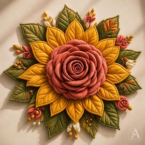 3D Quilted Floral Wall Hanging Pattern, DIY Fabric Wall Decor Sewing, Layered Applique Rose Tutorial (PDF)