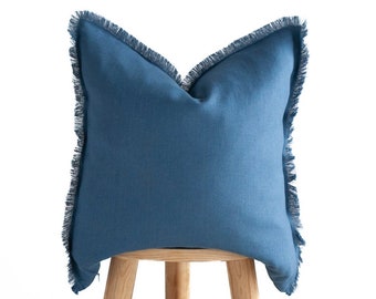 Blue Fringe Linen Pillowcase - Handmade, Stylish, Durable, and Comfortable
